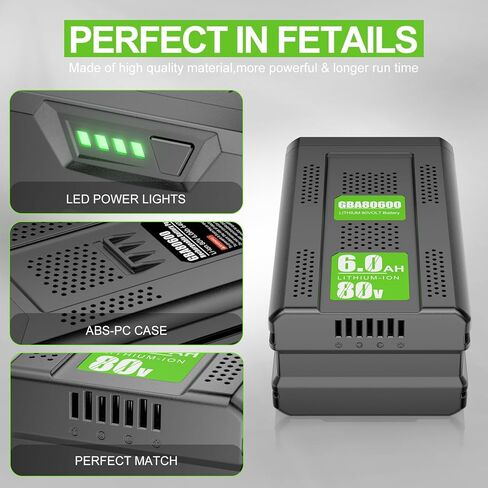 Upgraded 6000mAh GBA80200 Battery Replace for Greenworks PRO 80V, Lithium Ion GBA80200 GBA80300 GBA80400 GBA80500 GBA80250 Compatible with Greenworks 80V Max Power Tools Battery (Not for Kobalt) in Saudi Arabia