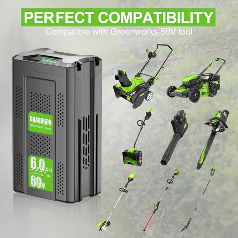 Upgraded 6000mAh GBA80200 Battery Replace for Greenworks PRO 80V, Lithium Ion GBA80200 GBA80300 GBA80400 GBA80500 GBA80250 Compatible with Greenworks 80V Max Power Tools Battery (Not for Kobalt) in Saudi Arabia