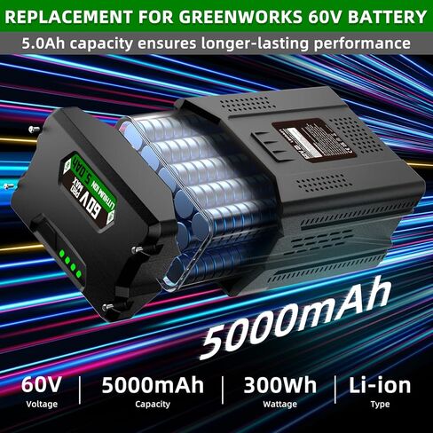 بطارية بديلة مطورة 60 فولت 5.0 أمبير في الساعة لأدوات Greenworks 60 فولت، تناسب LB60A03/LB60A02/LB60A00، متوافقة مع أدوات الطاقة 75+ 60 فولت (جزازة العشب/أدوات التشذيب/المنافخ) in Kuwait