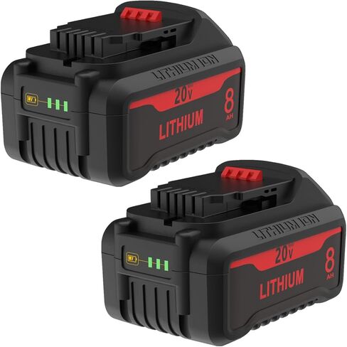 8.0Ah Replacement Battery for 20V Battery, 20 Volt Batteries Compatible with Dewalt DCB200 DCB201 DCB203 DCB204 DCB206 DCB207 DCB208 DCD DCF DCG Series Cordless Power Tools (2Pack) in Kuwait