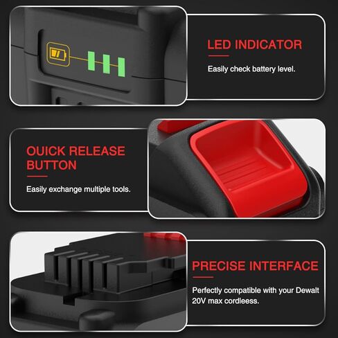 8.0Ah Replacement Battery for 20V Battery, 20 Volt Batteries Compatible with Dewalt DCB200 DCB201 DCB203 DCB204 DCB206 DCB207 DCB208 DCD DCF DCG Series Cordless Power Tools (2Pack) in Kuwait