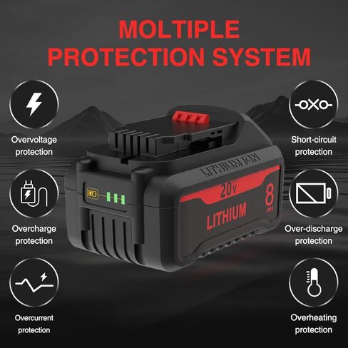 8.0Ah Replacement Battery for 20V Battery, 20 Volt Batteries Compatible with Dewalt DCB200 DCB201 DCB203 DCB204 DCB206 DCB207 DCB208 DCD DCF DCG Series Cordless Power Tools (2Pack) in Kuwait