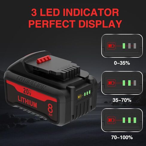 8.0Ah Replacement Battery for 20V Battery, 20 Volt Batteries Compatible with Dewalt DCB200 DCB201 DCB203 DCB204 DCB206 DCB207 DCB208 DCD DCF DCG Series Cordless Power Tools (2Pack) in Kuwait