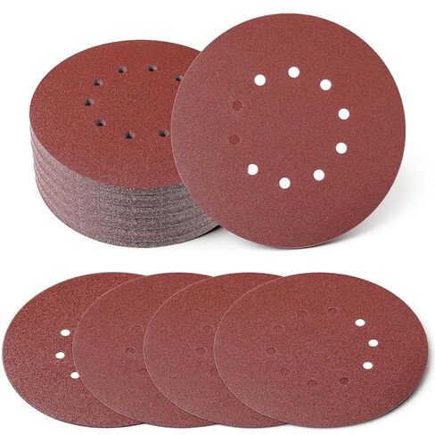 50 Pack 9 Inch 10 Hole 120 Grit Hook-and-Loop Drywall Sandpaper, Aluminum Oxide Sander Disc, Hook & Loop Sanding Discs, Drywall Sanding Discs for ‎9" Drywalls Sander Wood Furniture Finishing in Kuwait