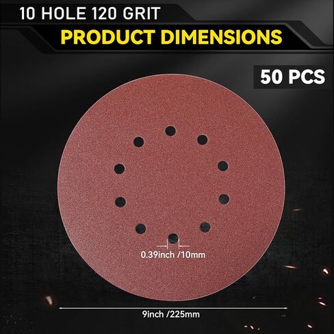 50 Pack 9 Inch 10 Hole 120 Grit Hook-and-Loop Drywall Sandpaper, Aluminum Oxide Sander Disc, Hook & Loop Sanding Discs, Drywall Sanding Discs for ‎9" Drywalls Sander Wood Furniture Finishing in Kuwait