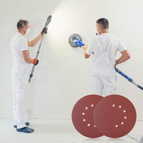 50 Pack 9 Inch 10 Hole 120 Grit Hook-and-Loop Drywall Sandpaper, Aluminum Oxide Sander Disc, Hook & Loop Sanding Discs, Drywall Sanding Discs for ‎9" Drywalls Sander Wood Furniture Finishing in Kuwait