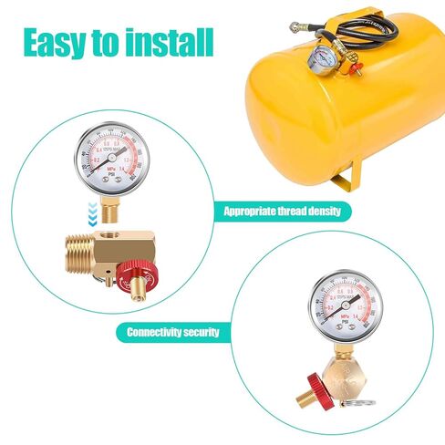 Air Tank Repair Kit w/Safety Valve 0-200 PSI Pressure Gauge and 4 Feet Air Tank Hose Assembly kit for Portable Carry Tanks Maintenance(Yellow) in Saudi Arabia