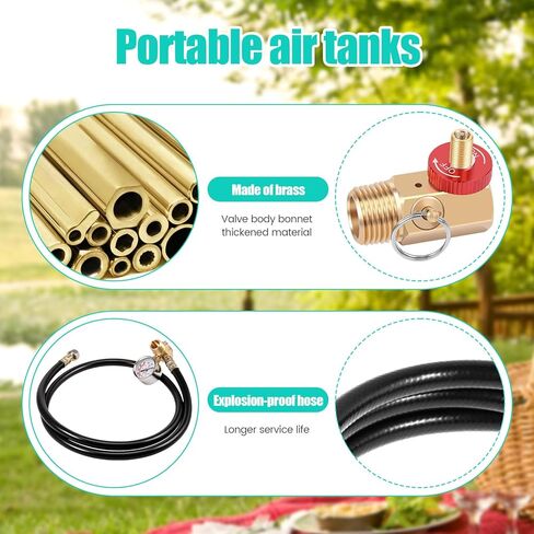 Air Tank Repair Kit w/Safety Valve 0-200 PSI Pressure Gauge and 4 Feet Air Tank Hose Assembly kit for Portable Carry Tanks Maintenance(Yellow) in Saudi Arabia