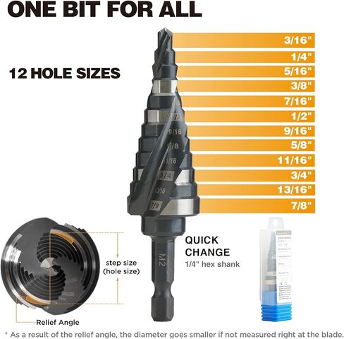 M2 HSS 3/16 "- 7/8" لقمة مثقاب ذات خطوة سريعة التغيير لقم ثقب مزدوج مخدد لحفر الثقب في الفولاذ المقاوم للصدأ والنحاس والألومنيوم والخشب والبلاستيك in Kuwait
