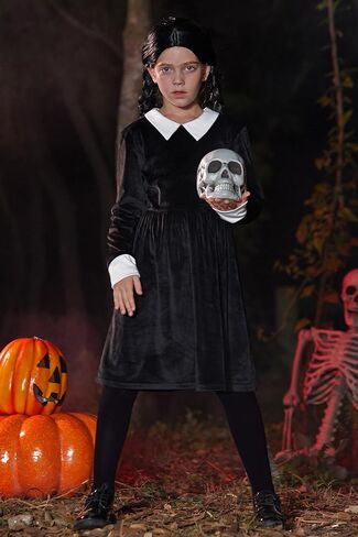فستان أسود مخملي بياقة بيتر بان للفتيات من BesserBay Halloween من 4 إلى 12 سنة in Saudi Arabia
