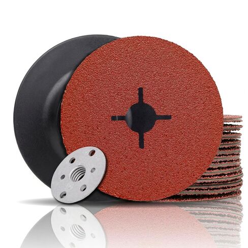 Aluminum Oxide Resin Fiber Sanding and Grinding Discs for Angle Grinder, 4-1/2" x 7/8", 80 Grit, 25-Pack + Backing Pad + Lock Nut in Kuwait