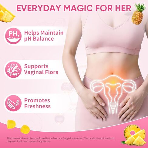Boqiao Feminine Probiotics Gummies with Slippery Elm - 60 Pineapple Gummies for Women ph Balance, Vaginal Probiotics Supports Flora, Gut Health & Immune System, Prebiotics & Lactobacillus Blend in Saudi Arabia