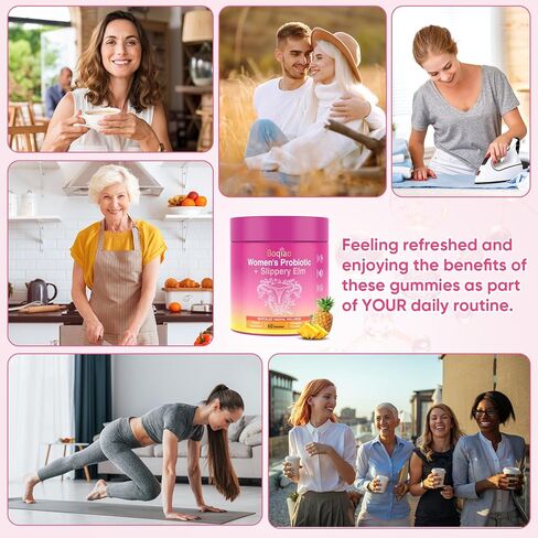 Boqiao Feminine Probiotics Gummies with Slippery Elm - 60 Pineapple Gummies for Women ph Balance, Vaginal Probiotics Supports Flora, Gut Health & Immune System, Prebiotics & Lactobacillus Blend in Saudi Arabia