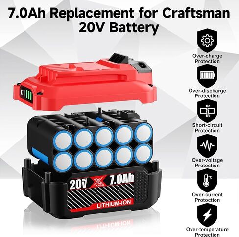 2Pack 7000mah Replacement for Craftsman 20V Battery Lithium Compatible with Craftsman V20 Battery CMCB205 CMCB204 CMCB202 CMCB201 CMCB206 CMCB209 CMCS500 Cordless Power Tools in Kuwait