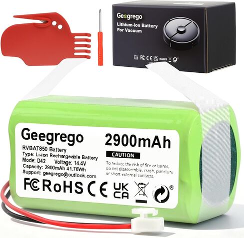 بطارية RVBAT850 بديلة لمكنسة القرش، متوافقة مع سلسلة R75 RV761 RV850C RV1000S RV1100VL RV1001AE UR1000SR RV700_N RV720_N (موصل ثنائي الشق فقط)، وقت تشغيل 180 دقيقة 14.4 فولت 2900 مللي أمبير في الساعة in Kuwait