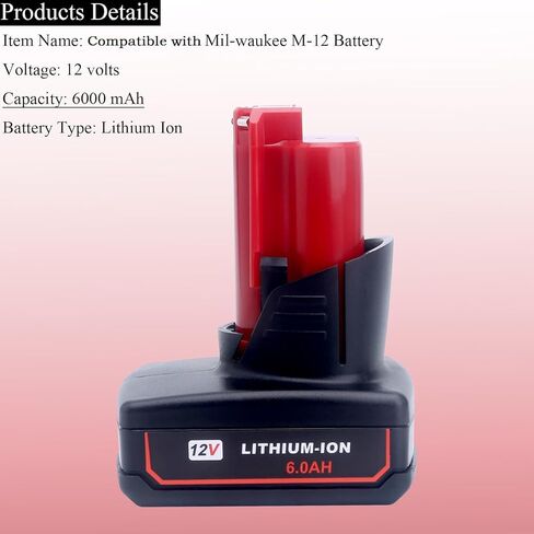 Lasica 2Pack 6.0Ah 12V Lithium-ion Replacement Battery Compatible with Mil-Waukee 12V Battery 48-11-2460 48-11-2412 48-11-2401 48-11-2440 12-Volt Cordless Tool Battery Packs in Saudi Arabia