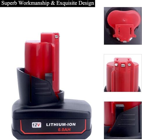 Lasica 2pack 6.0ah 12V بطارية ليثيوم أيون بديلة متوافقة مع بطارية Mil-Waukee 12V 48-11-2460 48-11-2412 48-11-2401 48-11-2440 حزم بطاريات أداة لاسلكية 12 فولت in Kuwait