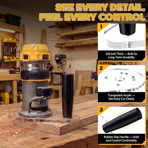 لوحة قاعدة جهاز التوجيه مع مقبض، قاعدة جهاز التوجيه متوافقة مع DeWalt DWP611 وDCW600B، أكريليك سميك 3/8 بوصة لبطانات التوجيه القياسية، ثبات معزز للأعمال الخشبية، 6 بوصة × 9 بوصة in Kuwait