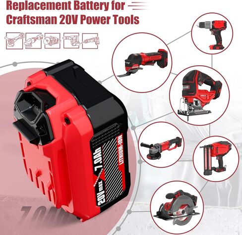 Upgraded 7000mAh V20 Replacement for Craftsman 20V Battery Lithium ion Compatible with CMCB205 CMCB204 CMCB206 CMCB202 CMCB201 CMCD700C1 CMCS500B 20 Volt Cordless Power Tools,2Packs in Saudi Arabia