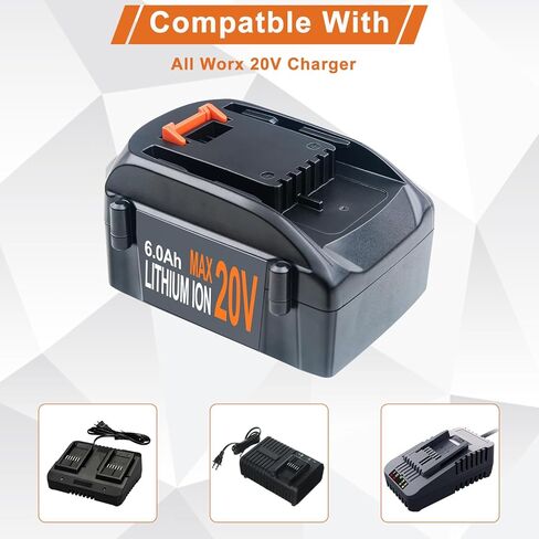 استبدال بطارية DTK 20V 6.0Ah لبطارية Worx 20V WA3525 WA3578 WA3575 WA3520 20 فولت WA3520 WG151s WG155s WG251s WG255s WG540s WG545s WG890 WG891 بطارية أداة لاسلكية (عبوتان) in Kuwait
