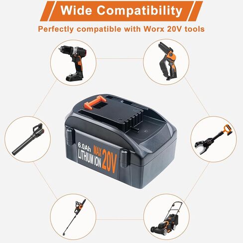استبدال بطارية DTK 20V 6.0Ah لبطارية Worx 20V WA3525 WA3578 WA3575 WA3520 20 فولت WA3520 WG151s WG155s WG251s WG255s WG540s WG545s WG890 WG891 بطارية أداة لاسلكية (عبوتان) in Kuwait