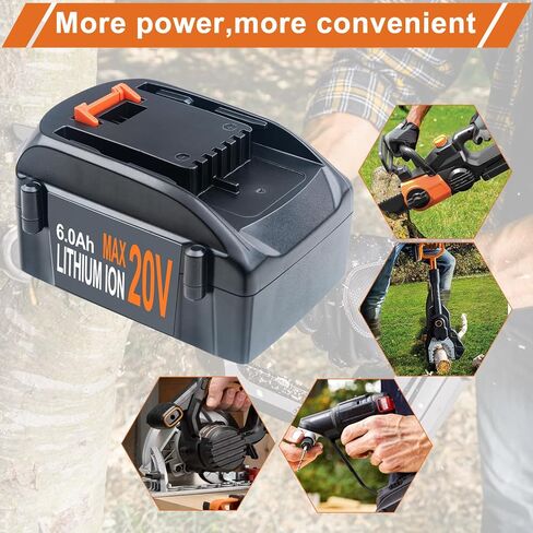 استبدال بطارية DTK 20V 6.0Ah لبطارية Worx 20V WA3525 WA3578 WA3575 WA3520 20 فولت WA3520 WG151s WG155s WG251s WG255s WG540s WG545s WG890 WG891 بطارية أداة لاسلكية (عبوتان) in Kuwait
