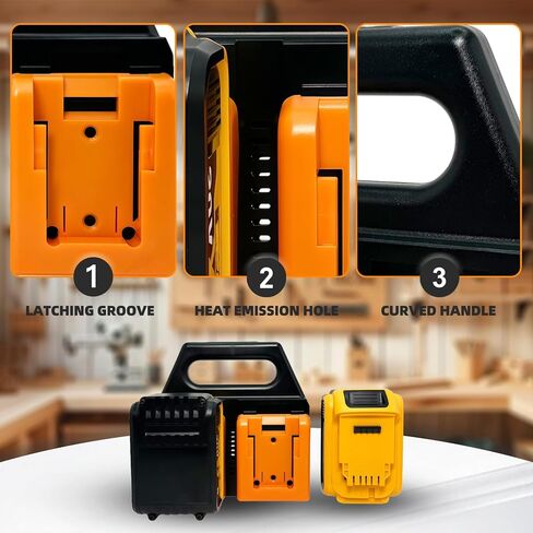حامل بطارية 4 فتحات لجهاز ديوالت 20 فولت | حقيبة بطارية محمولة متينة من Dewalt — منظم صغير الحجم لسهولة التخزين والنقل، مثالي لحقائب الأدوات ومواقع العمل in Kuwait