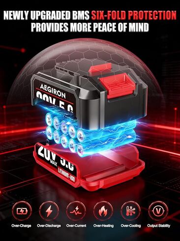 Upgraded 20V 5.0Ah High Capacity Battery, Replacement for Bauer 20V Lithium-Ion Battery, Fits Bauer Hypermax 20V Cordless Tools 1701C-B 1702C-B 1907C-B 2108C-B 2109C-B in Kuwait