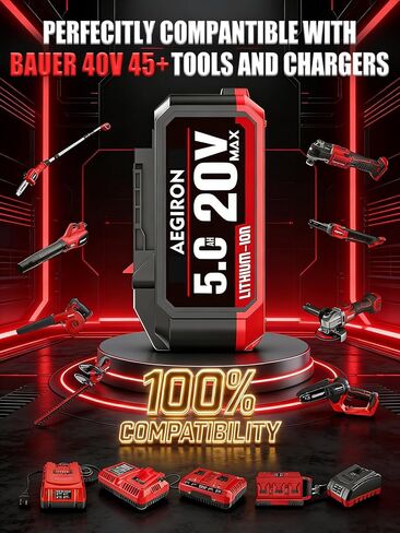 Upgraded 20V 5.0Ah High Capacity Battery, Replacement for Bauer 20V Lithium-Ion Battery, Fits Bauer Hypermax 20V Cordless Tools 1701C-B 1702C-B 1907C-B 2108C-B 2109C-B in Kuwait
