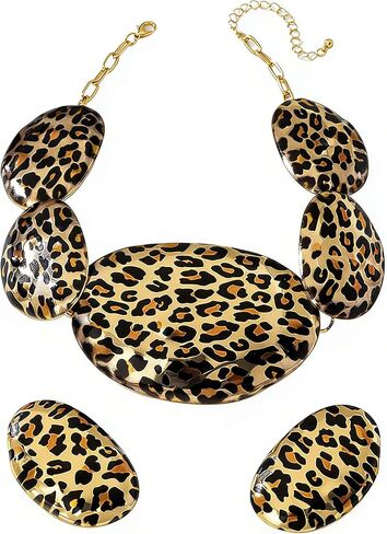 LNNVKRV Chunky Gold Leopard Necklaces Earrings Set for Women Vintage Adjustable Irregular Geometric Leopard Print Choker Necklace Earring Fashion African Statement Jewelry Set Accessories for Women in Saudi Arabia