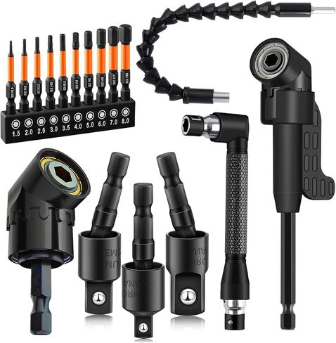 17 Piece Flexible Drill Bit Extension Kit with Right Angle Drill Attachment, Rotatable Socket Adapter Set, Allen Wrench Bits, 360° Bendable Extension for Tight Spaces in Saudi Arabia