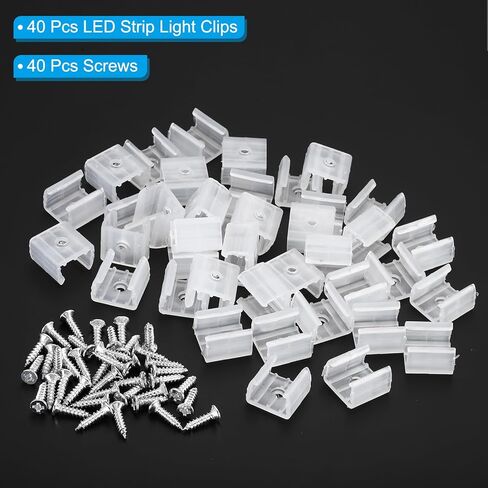 LED Strip Light Clips, 40 Pack Mounting Bracket Fixing Clips Plastic Clamp Holders with Screws for 10mm-12mm Neon RGB Light Cable Ribbon, Translucent in Kuwait