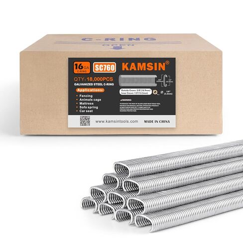 Kamsin Galvanized Steel Hog Rings 16 Gauge, 1/2" Inner Crown, 5/8" Outside Crown - 18,000 PCS for Pneumatic Hog Ring Gun, Cage Building, Fencing, Upholstery, Fastening in Saudi Arabia
