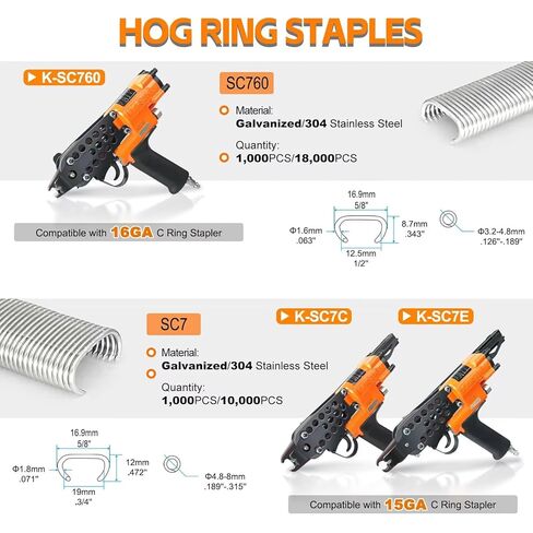 Kamsin Galvanized Steel Hog Rings 16 Gauge, 1/2" Inner Crown, 5/8" Outside Crown - 18,000 PCS for Pneumatic Hog Ring Gun, Cage Building, Fencing, Upholstery, Fastening in Saudi Arabia