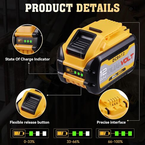 2 حزمة ترقية عالية السعة 12.0Ah fle xv OLT 20V/60V MAX استبدال بطارية ليثيوم أيون لـ DW DCB606 DCB609 DCB612 متوافق مع أدوات الطاقة اللاسلكية والشواحن 20V/60V in Kuwait