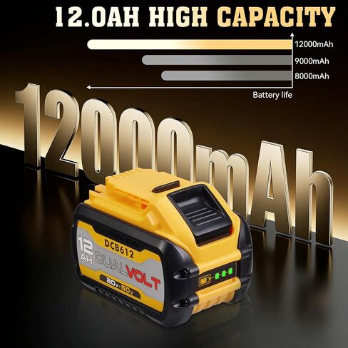 2 حزمة ترقية عالية السعة 12.0Ah fle xv OLT 20V/60V MAX استبدال بطارية ليثيوم أيون لـ DW DCB606 DCB609 DCB612 متوافق مع أدوات الطاقة اللاسلكية والشواحن 20V/60V in Kuwait