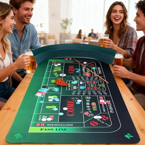 مجموعة ألعاب NEWTRY Craps: تصميم سطح الطاولة Craps مقاس 35 بوصة × 70 بوصة، ومصد هرمي ماسي مطاطي مقاس 48 × 11 بوصة، وعصا الروطان مقاس 36 بوصة، و5 قطع نرد احترافية، و100 قطعة من الرقائق وأزرار تشغيل/إيقاف للعب والتخييم في الحفلات الليلية in Kuwait