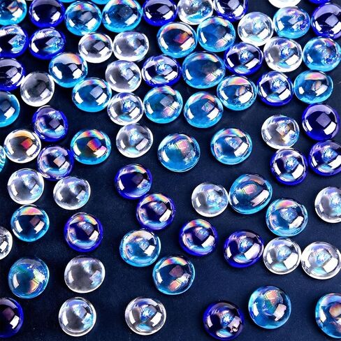 DOMESTAR 65PCS الرخام المسطح الأزرق الأزرق ، حبات الزجاج الزجاجية المزخرفة مزهرية مزخرفة صخور أسماك الأسماك للقطاعات المركزية in Kuwait