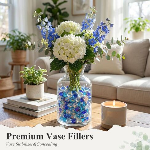 DOMESTAR 65PCS الرخام المسطح الأزرق الأزرق ، حبات الزجاج الزجاجية المزخرفة مزهرية مزخرفة صخور أسماك الأسماك للقطاعات المركزية in Kuwait