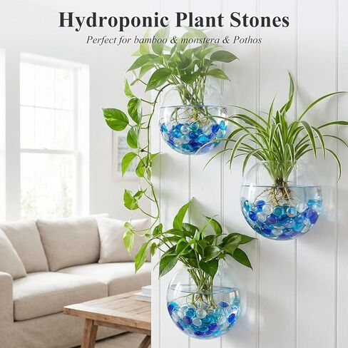 DOMESTAR 65PCS الرخام المسطح الأزرق الأزرق ، حبات الزجاج الزجاجية المزخرفة مزهرية مزخرفة صخور أسماك الأسماك للقطاعات المركزية in Kuwait