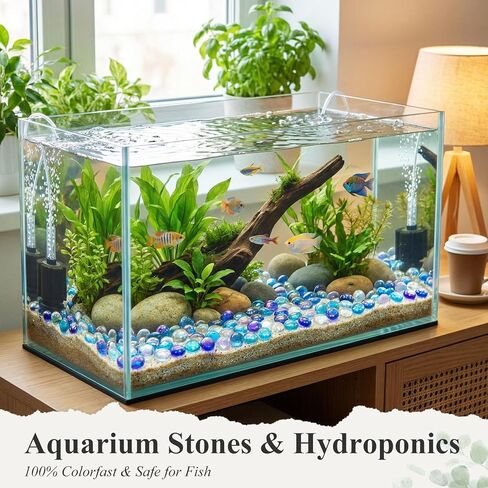 DOMESTAR 65PCS الرخام المسطح الأزرق الأزرق ، حبات الزجاج الزجاجية المزخرفة مزهرية مزخرفة صخور أسماك الأسماك للقطاعات المركزية in Kuwait