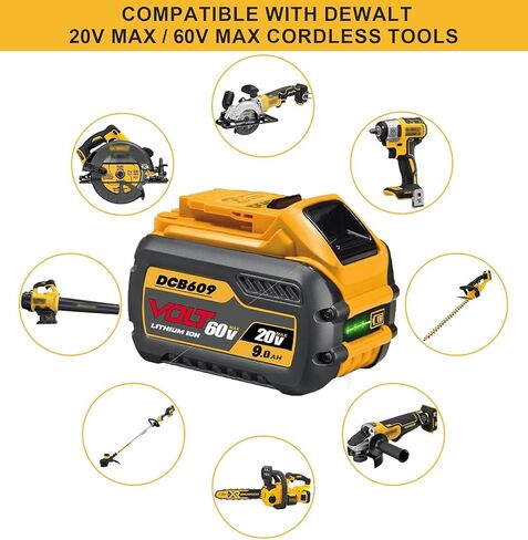 LONG FIT DCB609 60V MAX Replace for dewalt 60v max Battery, 20V/60V MAX 9.0Ah, Compatible with Original Power Tools and Chargers in Kuwait