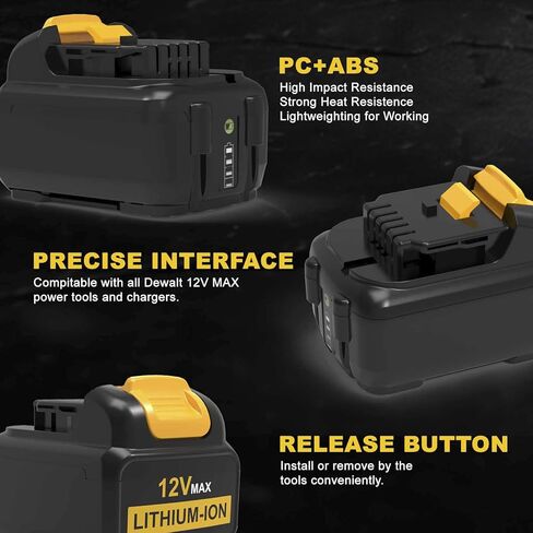 2-Pack 6.0Ah 12V Battery Replacement for Dewalt 12V Max, Professional Power for Auto Repair & Construction, Compatible with DCB120 DCB122 DCB124 DCB127 | Not for 20V/18V Tools in Kuwait
