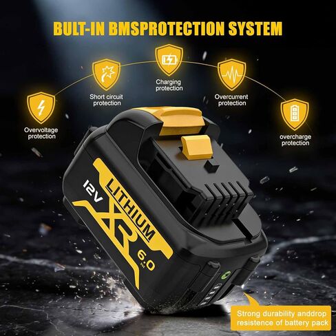 2-Pack 6.0Ah 12V Battery Replacement for Dewalt 12V Max, Professional Power for Auto Repair & Construction, Compatible with DCB120 DCB122 DCB124 DCB127 | Not for 20V/18V Tools in Kuwait
