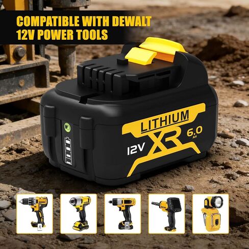 2-Pack 6.0Ah 12V Battery Replacement for Dewalt 12V Max, Professional Power for Auto Repair & Construction, Compatible with DCB120 DCB122 DCB124 DCB127 | Not for 20V/18V Tools in Kuwait