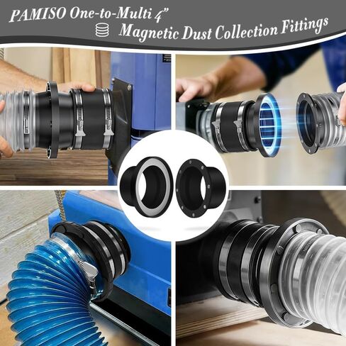 6-Piece 4 Inch Magnetic Dust Collection Fittings, Heavy Duty Dust Collector Adapter with Rubber Gasket, Universal One-to-Multi System for Woodworking Shop Vacuum Hose in Kuwait