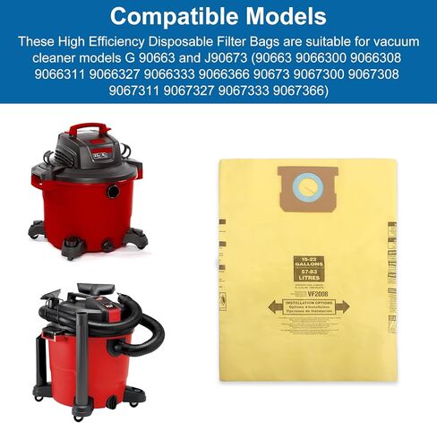 15-22 Gallon Bags Replacement for shop vac Disposable Wet Dry Vacuum Collection Bags, Type G 90663 9066300; Type J 90673 9067300 and VF2008, Universal Replacement Vacuum Bags 4-Pack in Kuwait