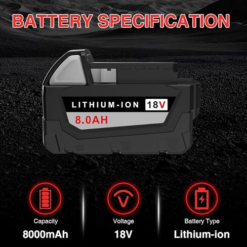 8.0Ah Replacement for M18 Battery 18V Lithium lon Battery Compatible with 18 Volt 48-11-1850 48-11-1865 48-11-1852 48-11-1840 48-11-1820 48-11-1828 Cordless Power Tools & Chargers (2Pack) in Kuwait