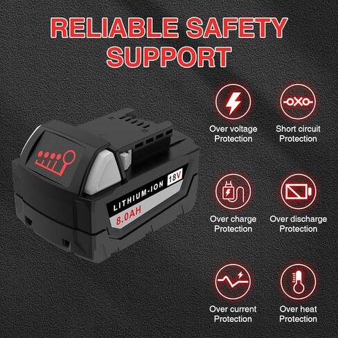 8.0Ah Replacement for M18 Battery 18V Lithium lon Battery Compatible with 18 Volt 48-11-1850 48-11-1865 48-11-1852 48-11-1840 48-11-1820 48-11-1828 Cordless Power Tools & Chargers (2Pack) in Kuwait