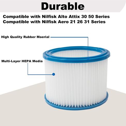 2 PCS Replacement HEPA Filter Compatible with Nilfisk ALTO Attix 30, 50 & Aero 21, 26, 31 Wet Dry Vacuum Cleaner in Kuwait